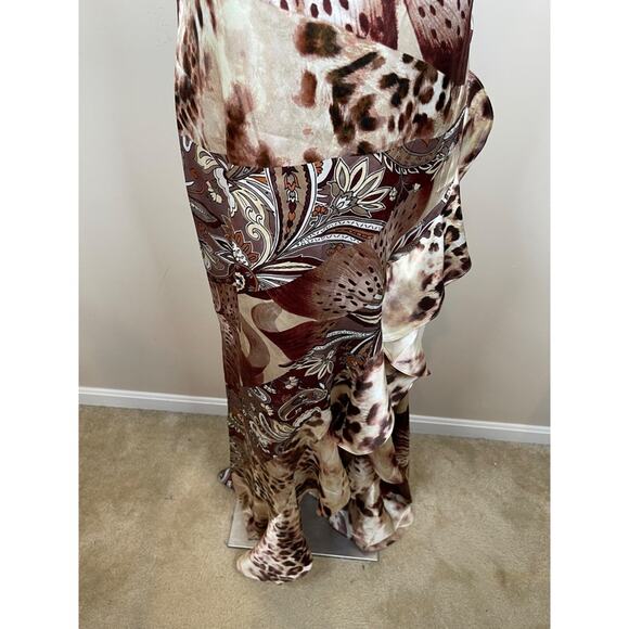 Retrofete Raelynn Silk Ruffle Tiered Vintage Mixed Animal Print Maxi Dress Sz L - Picture 5 of 9